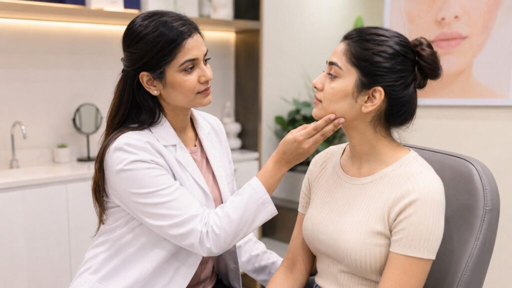 Doctor applying sunscreen advice for sensitive skin in Delhi summer