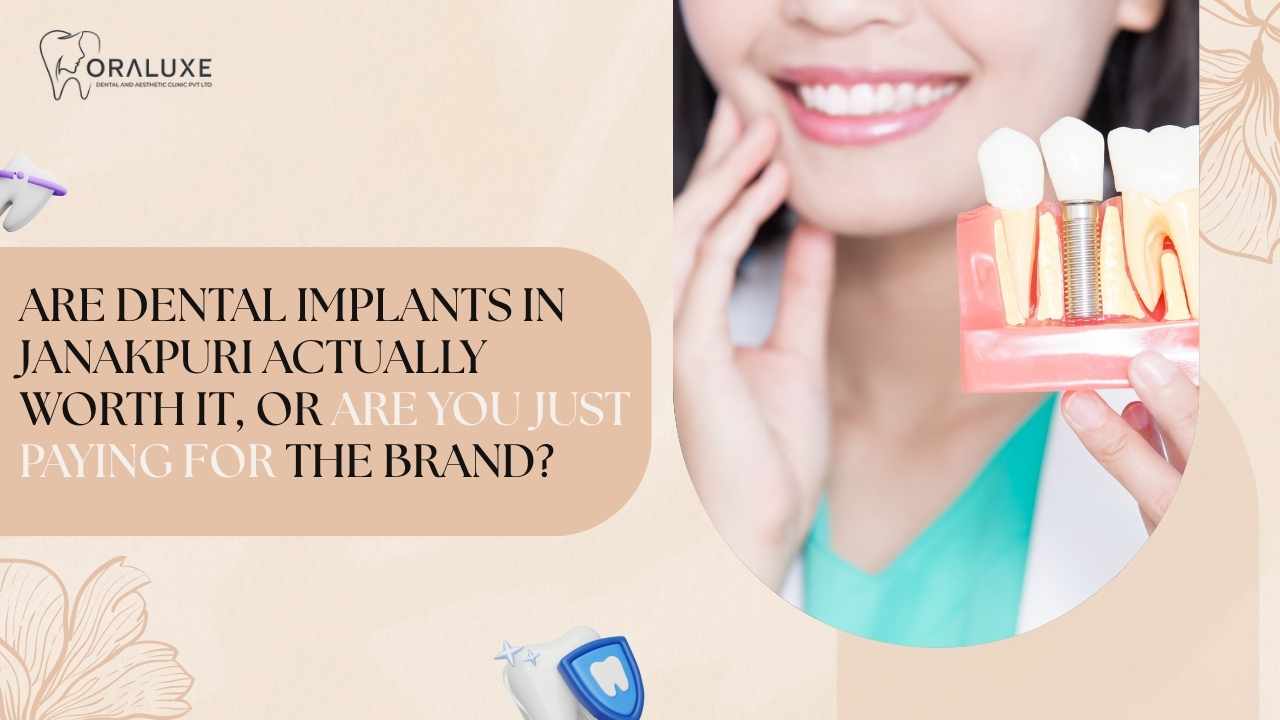 Dentist explaining dental implants in Janakpuri to a patient at Oraluxe Clinic